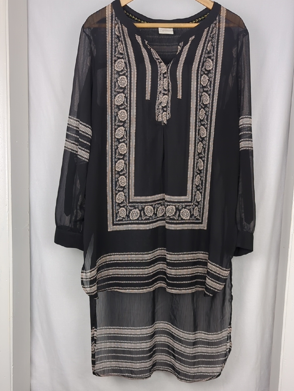 KNOX ROSE Women's Black Long Sheer Tunic Bathing Suit Coverup Dress